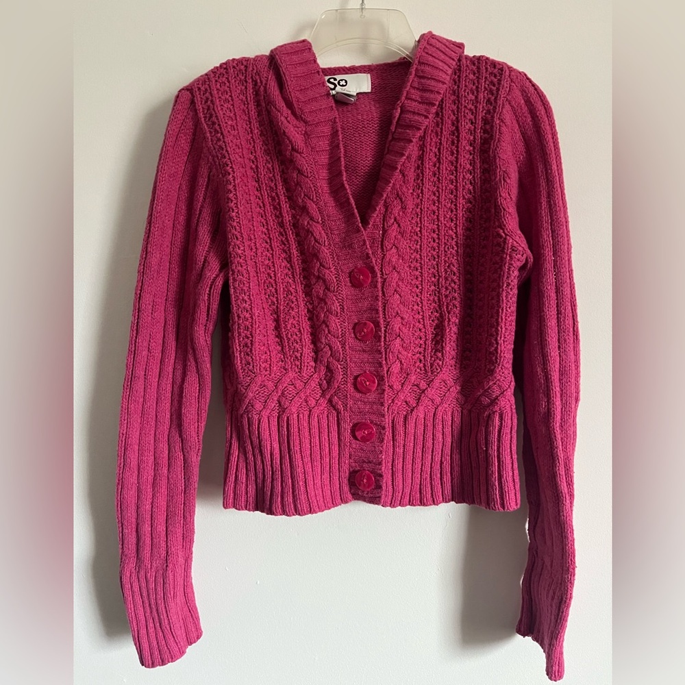 SO Pink Cable Knit Cardigan Sweater